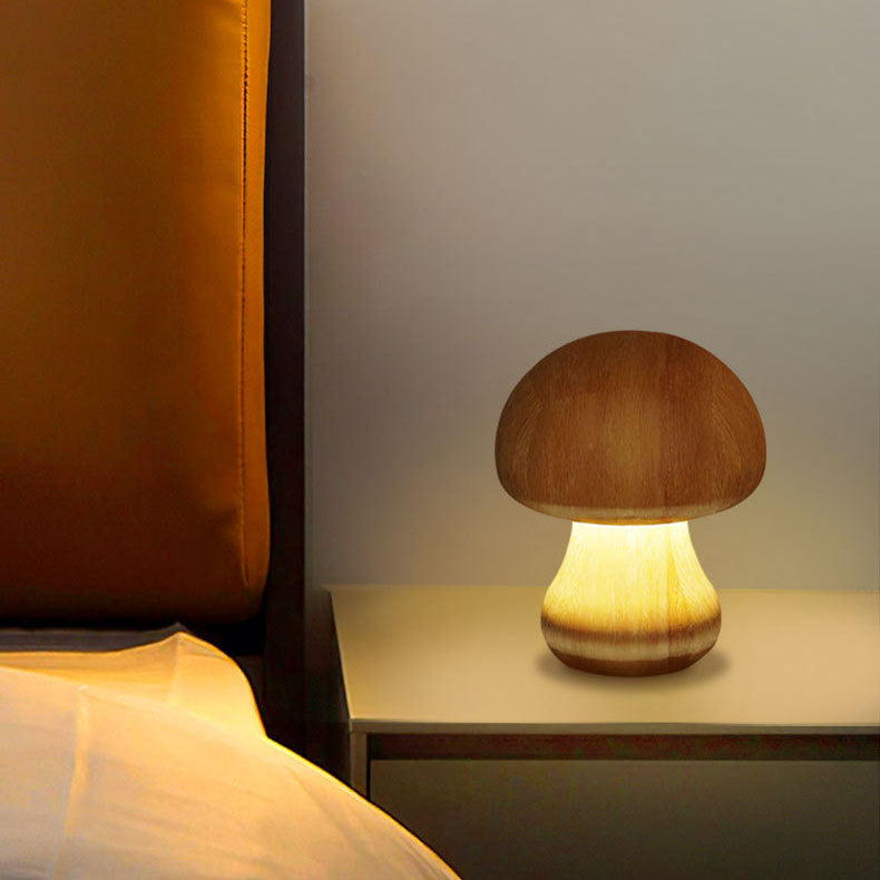 Contemporary Creative Mushroom Rubberwood LED Table Lamp