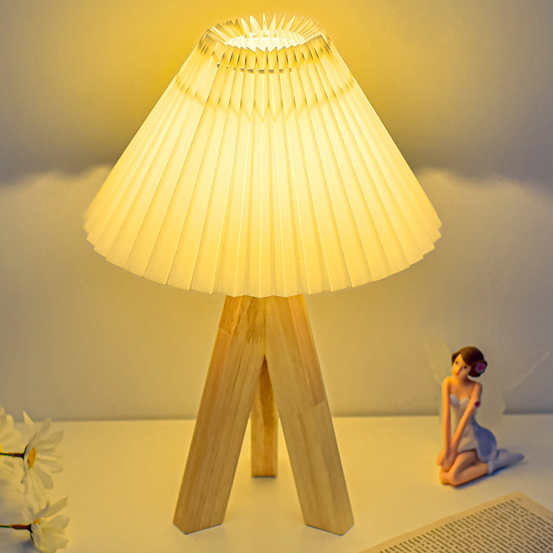 Contemporary Boho Round Cone Tripod Base Fabric LED Table Lamp for Bedroom