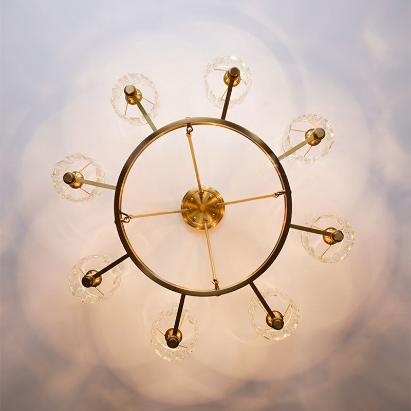 Round Modern Rustic Crystal Brass Chandelier