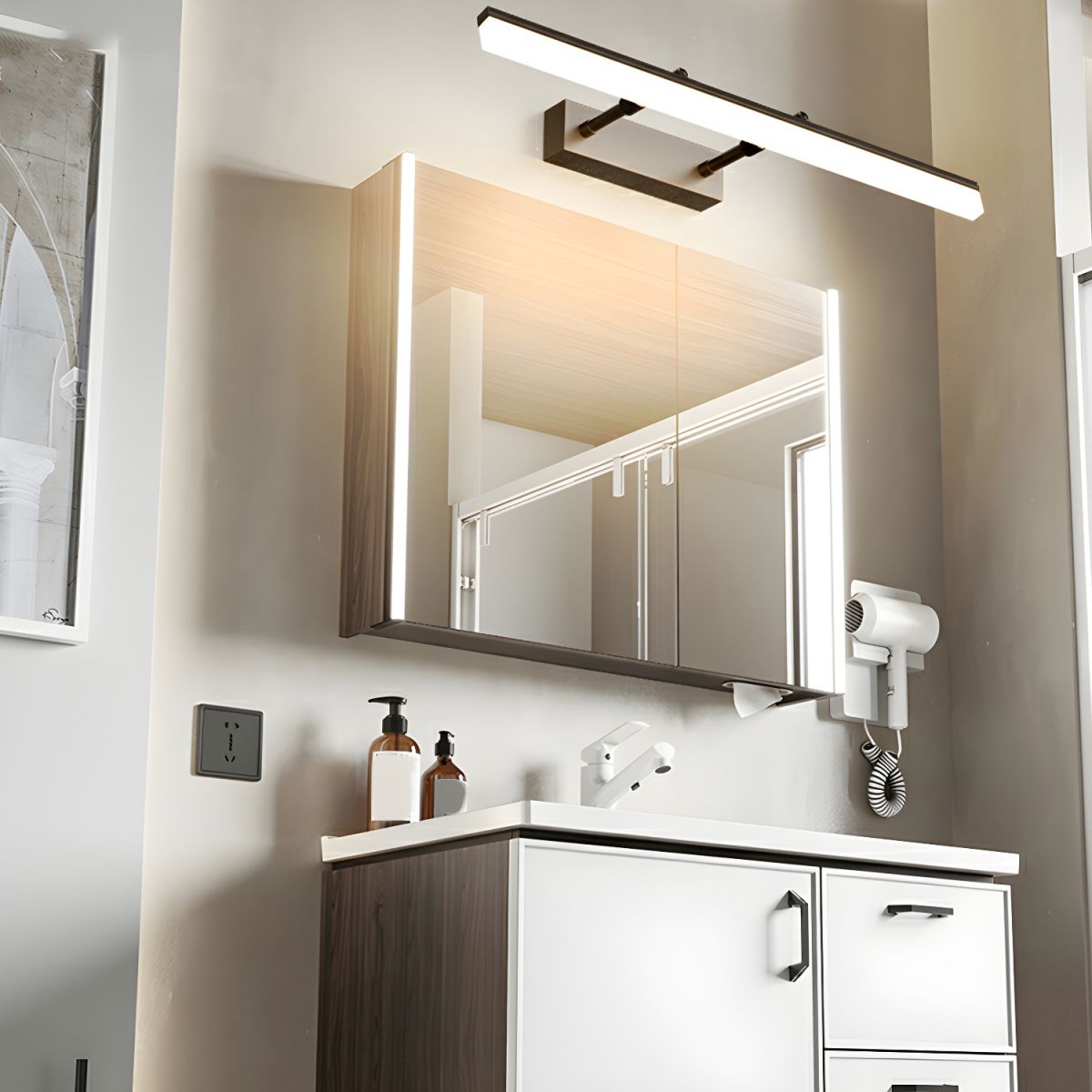 Black Modern Metal LED Wall Light For Bathroom