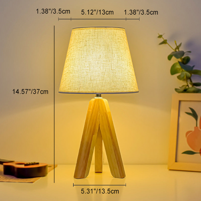 Contemporary Boho Round Cone Tripod Base Fabric LED Table Lamp for Bedroom