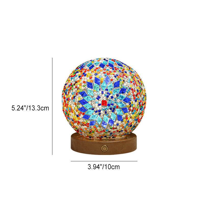 Contemporary Boho Orb Wood Glass USB LED Table Lamp