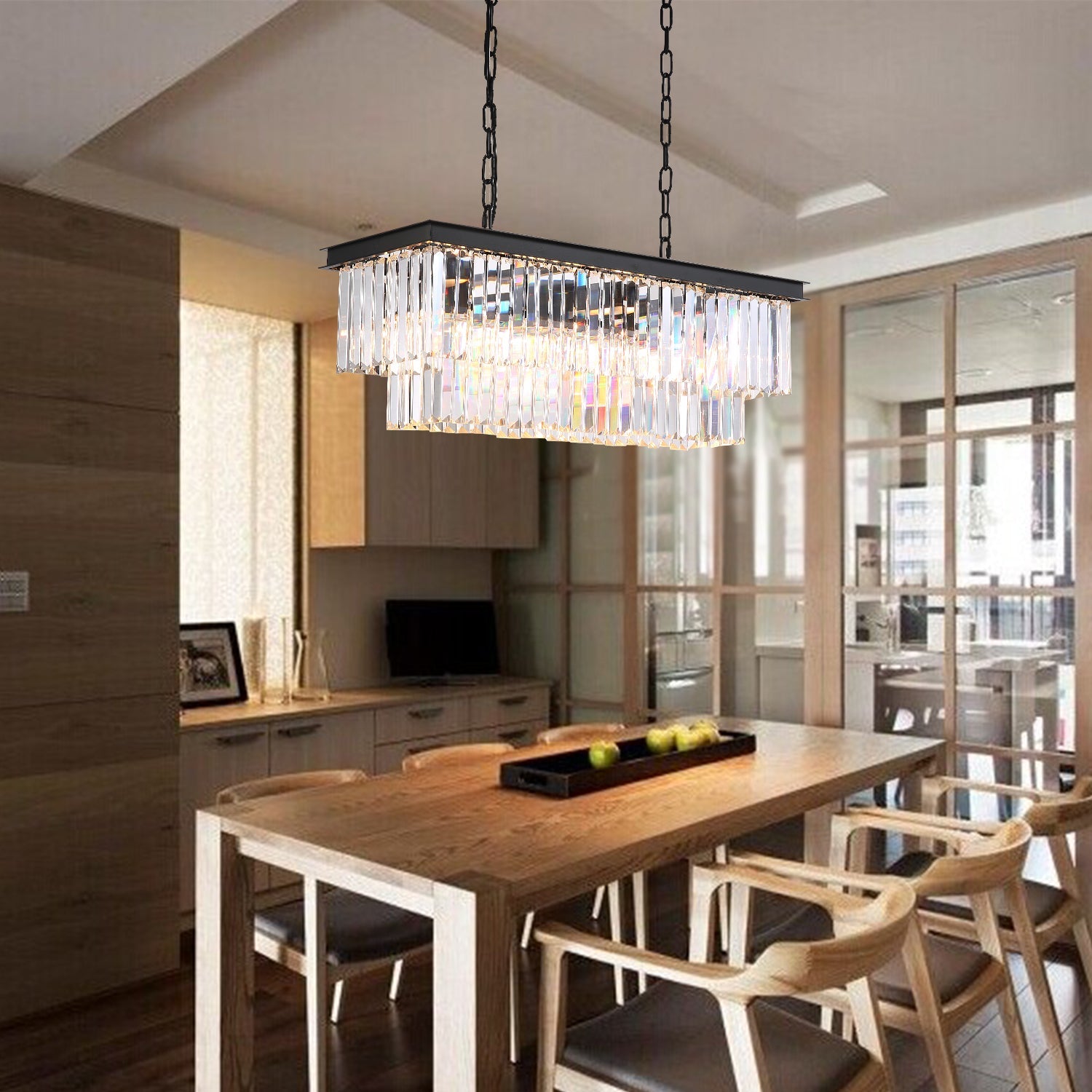 Vintage Clear Crystal Rectangular Chandelier - Dining Room