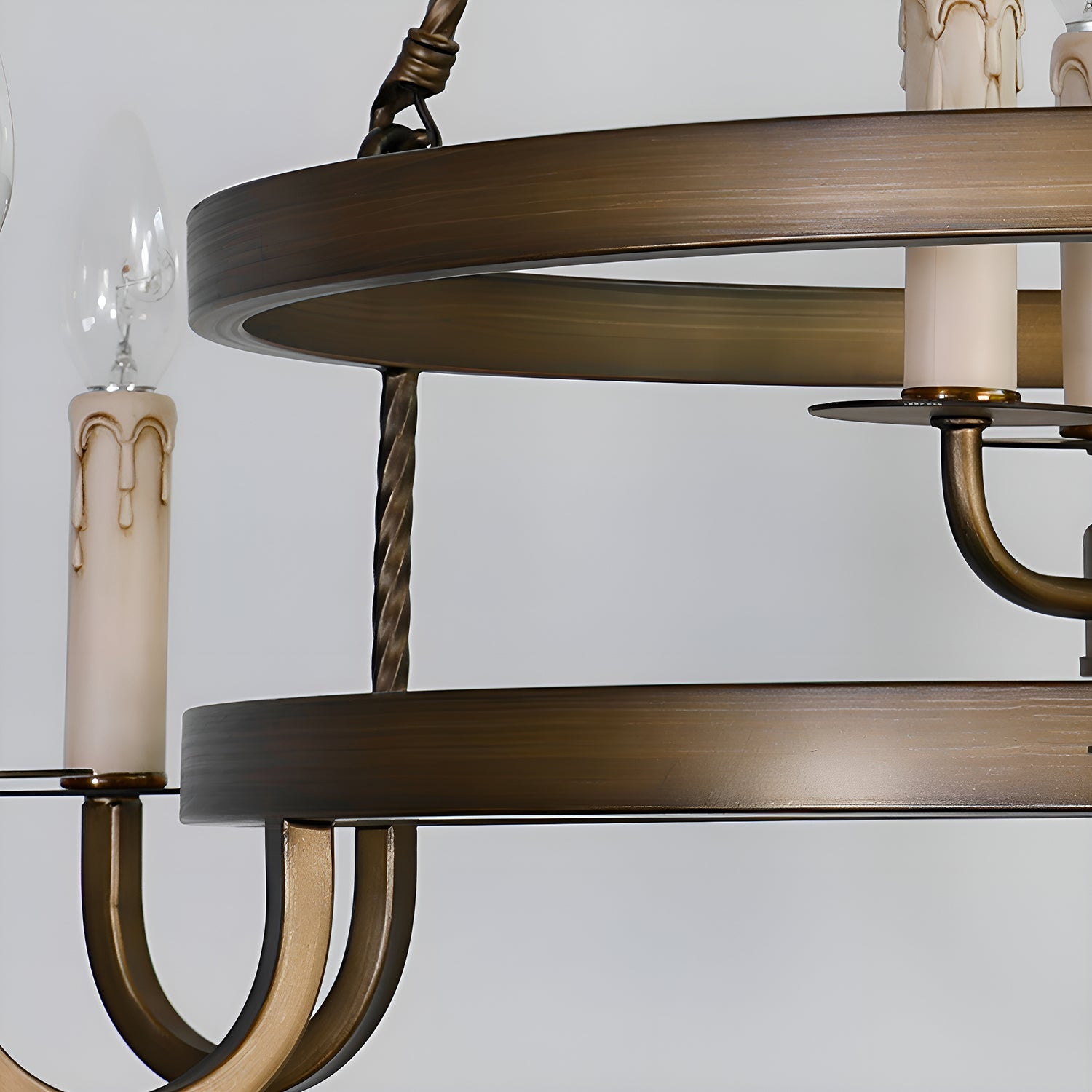 2-Tier Bronze Wagon Wheel Chandelier