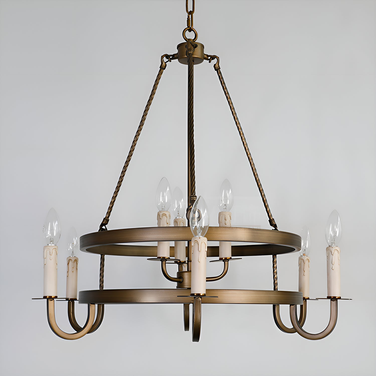 2-Tier Bronze Wagon Wheel Chandelier