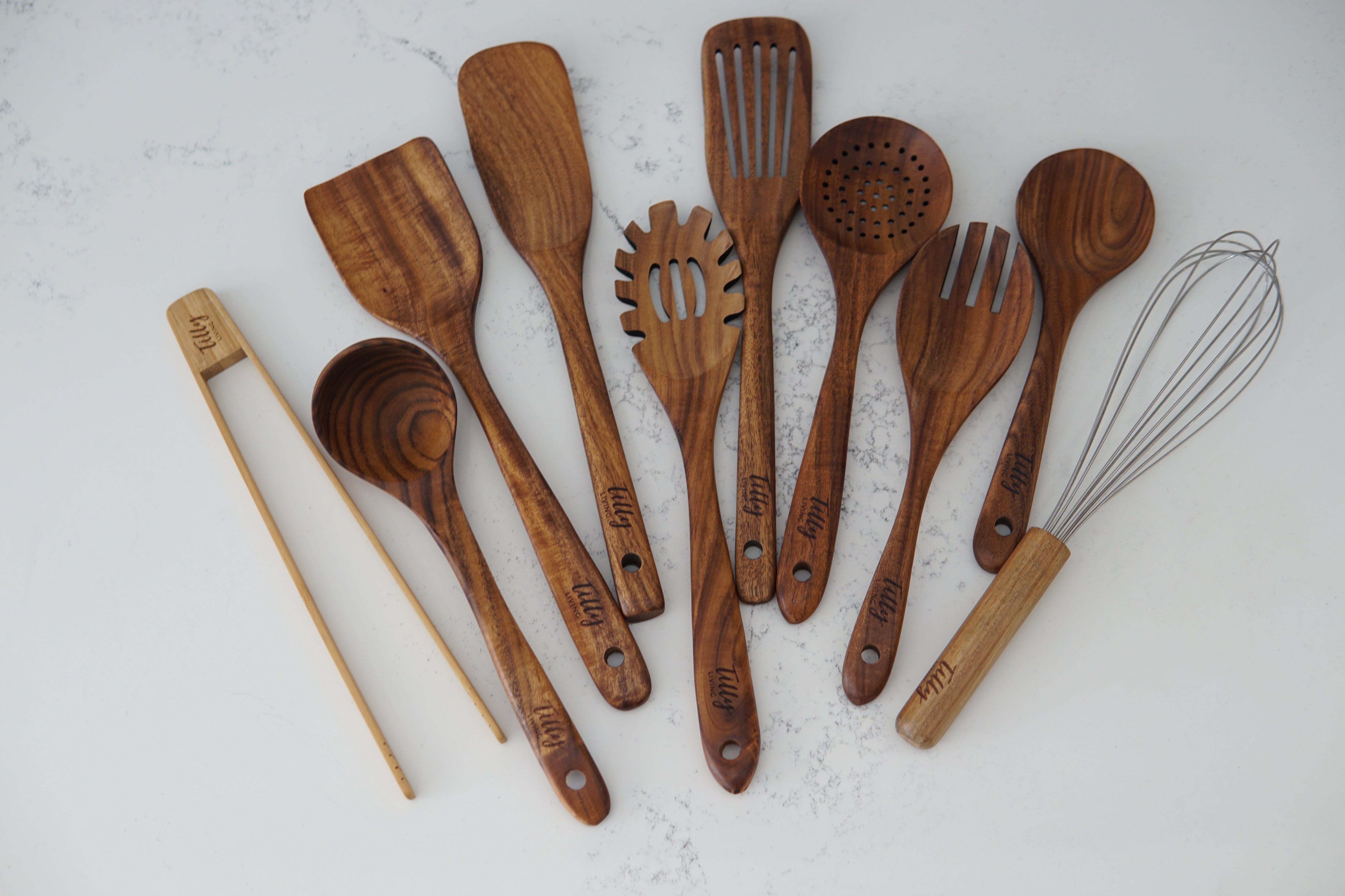 10 Piece Teak Wooden Utensil Set