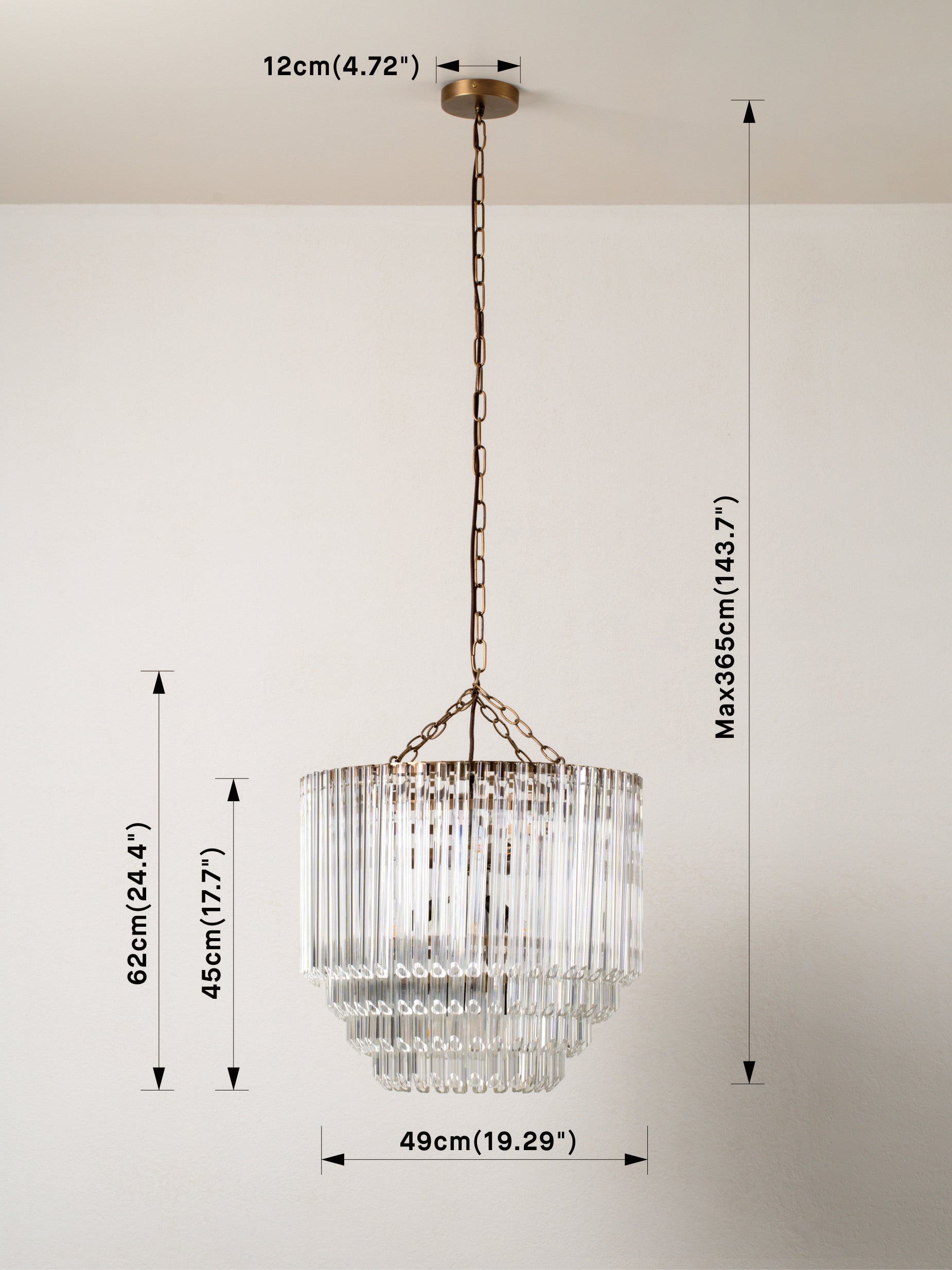 Petalia - 9 light aged brass and clear glass tube tall chandelier