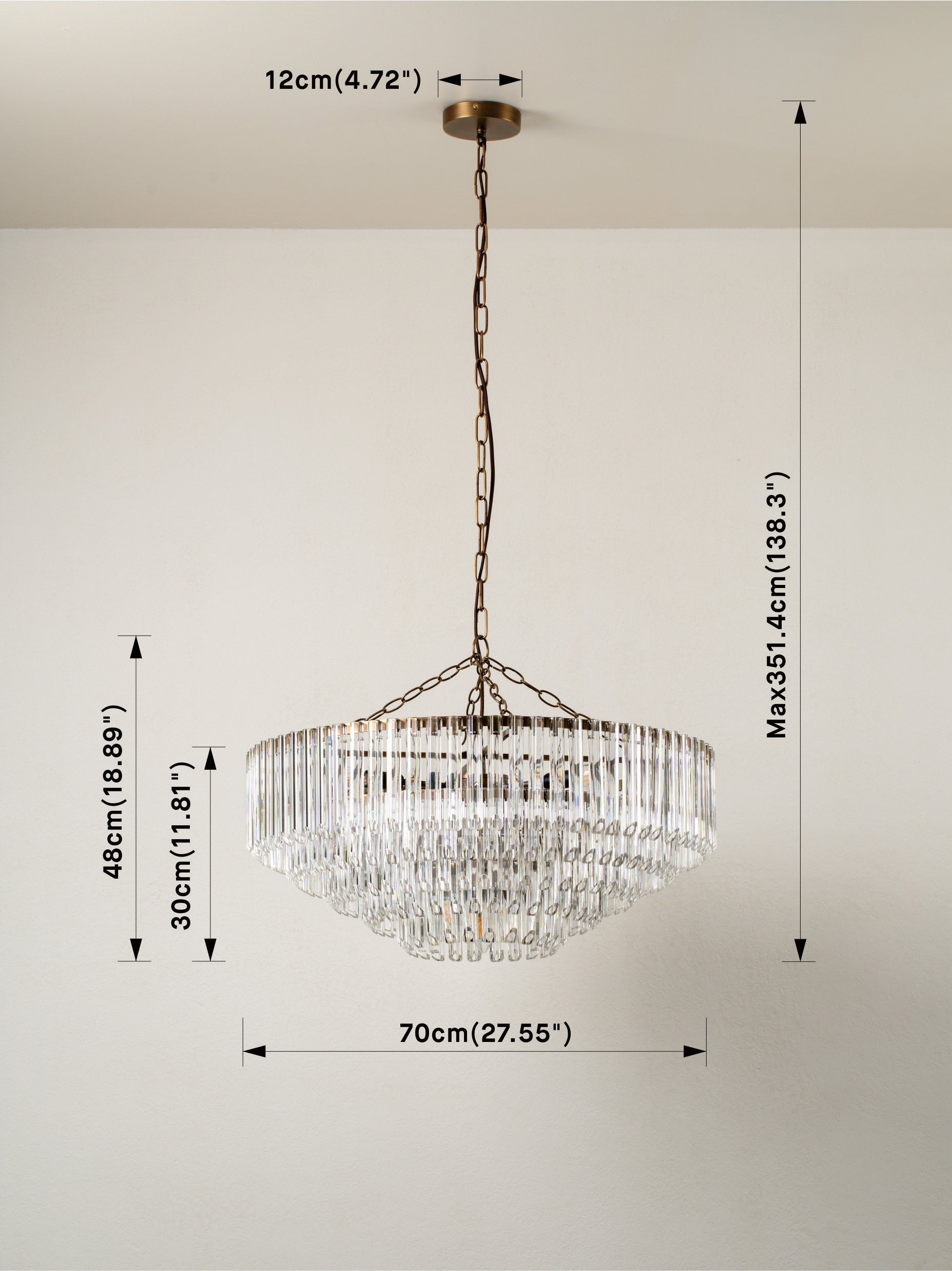 Petalia - 9 light aged brass and clear glass tube wide chandelier