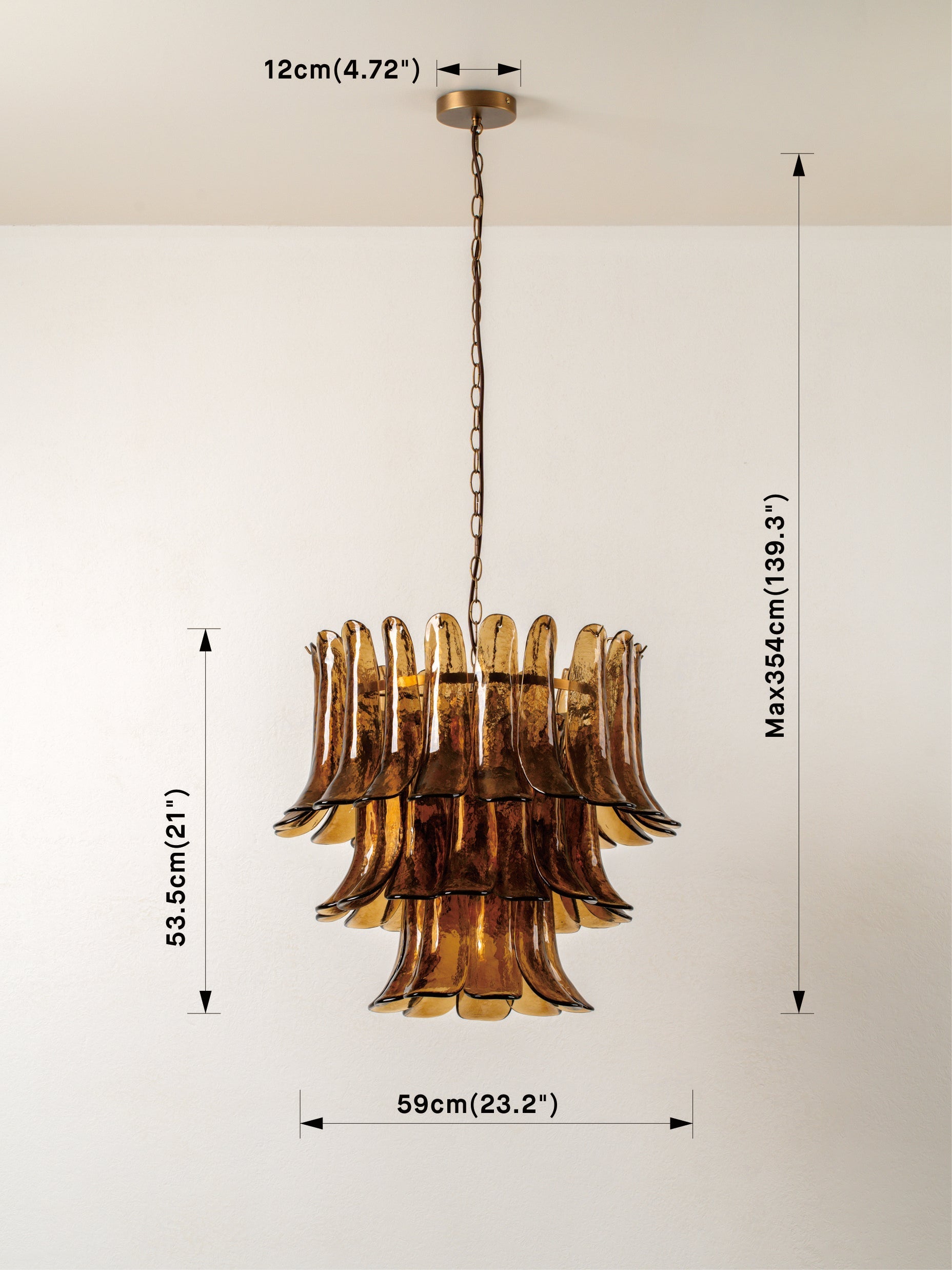 Lonso - 4 light aged brass and smoked brown glass chandelier