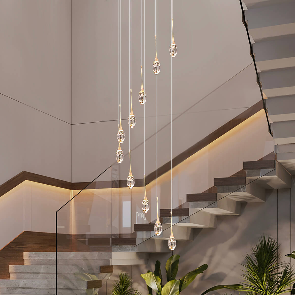 Modern Luxury Villa Loft Apartment Rotating Staircase Long Pendant