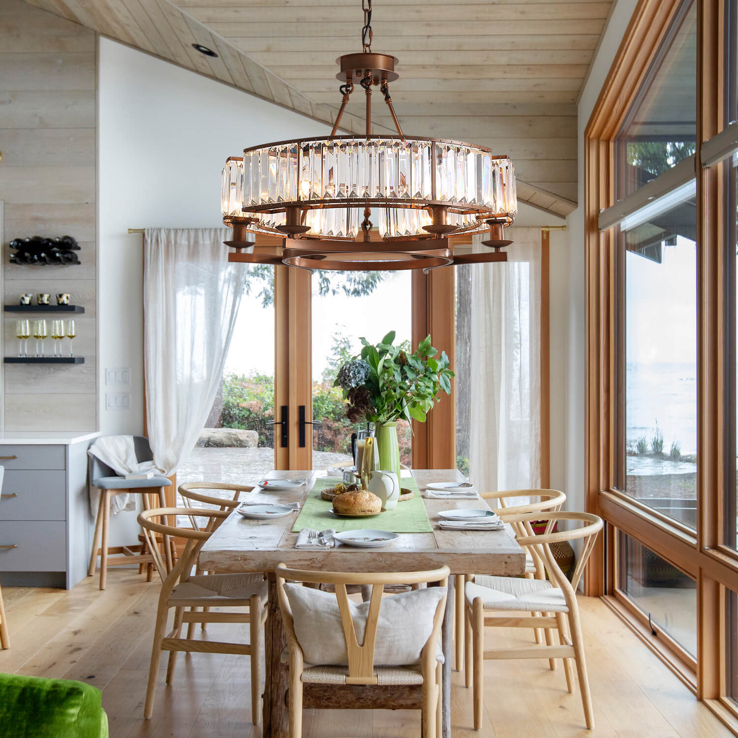 Round Modern Rustic Crystal Chandelier