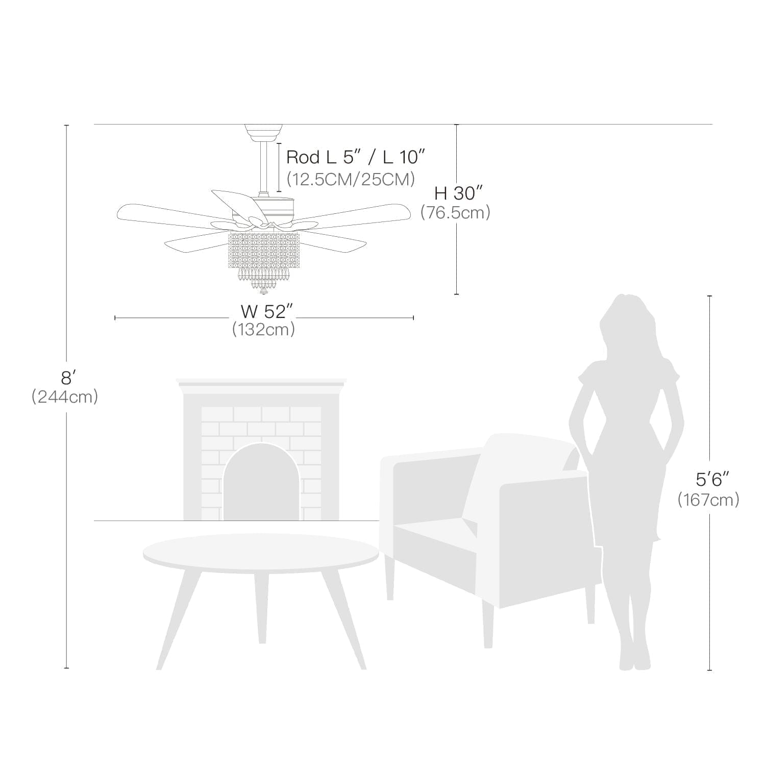 3 - Tier Raindrop Crystal Kitchen Ceiling Fan with Remote Control