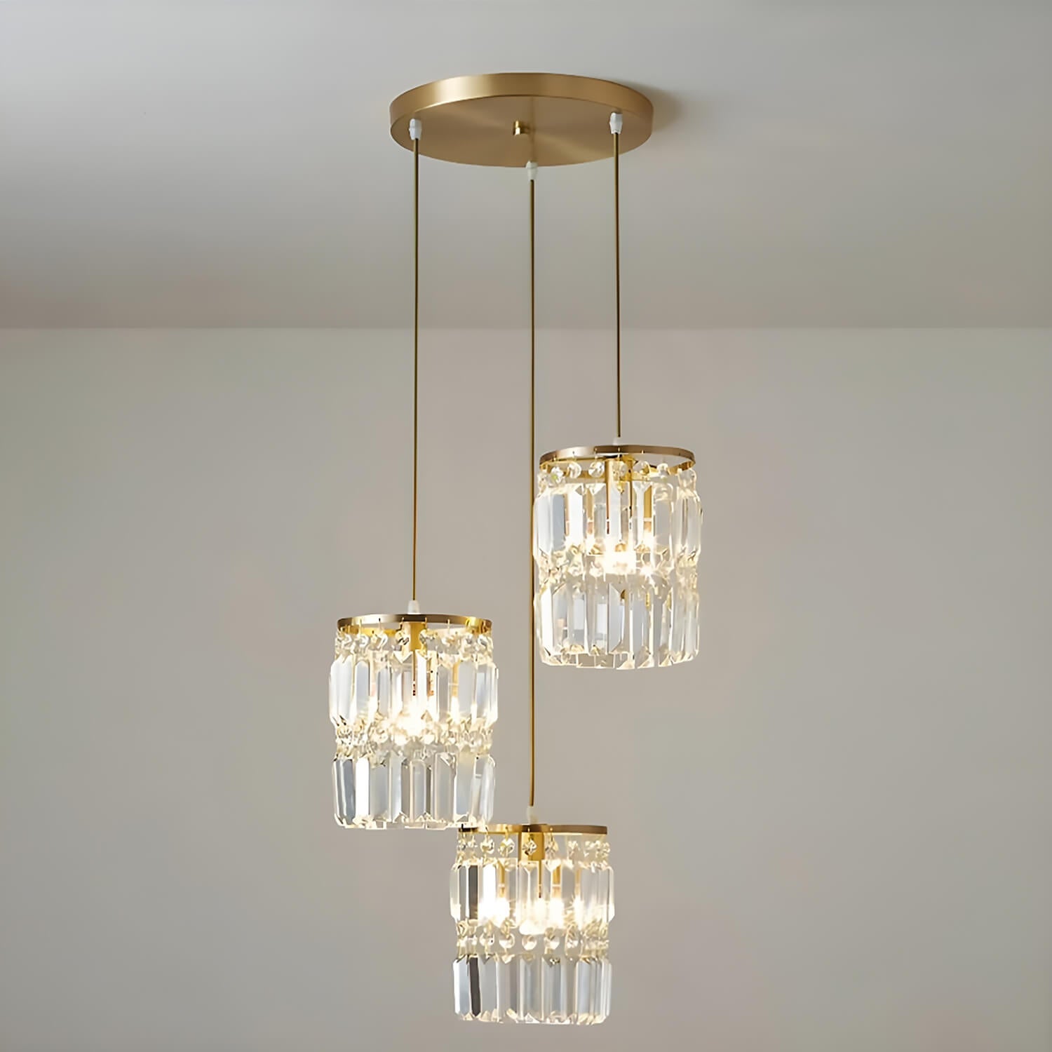 3-Light Gold Crystal Chandelier - Linear Pendant Light