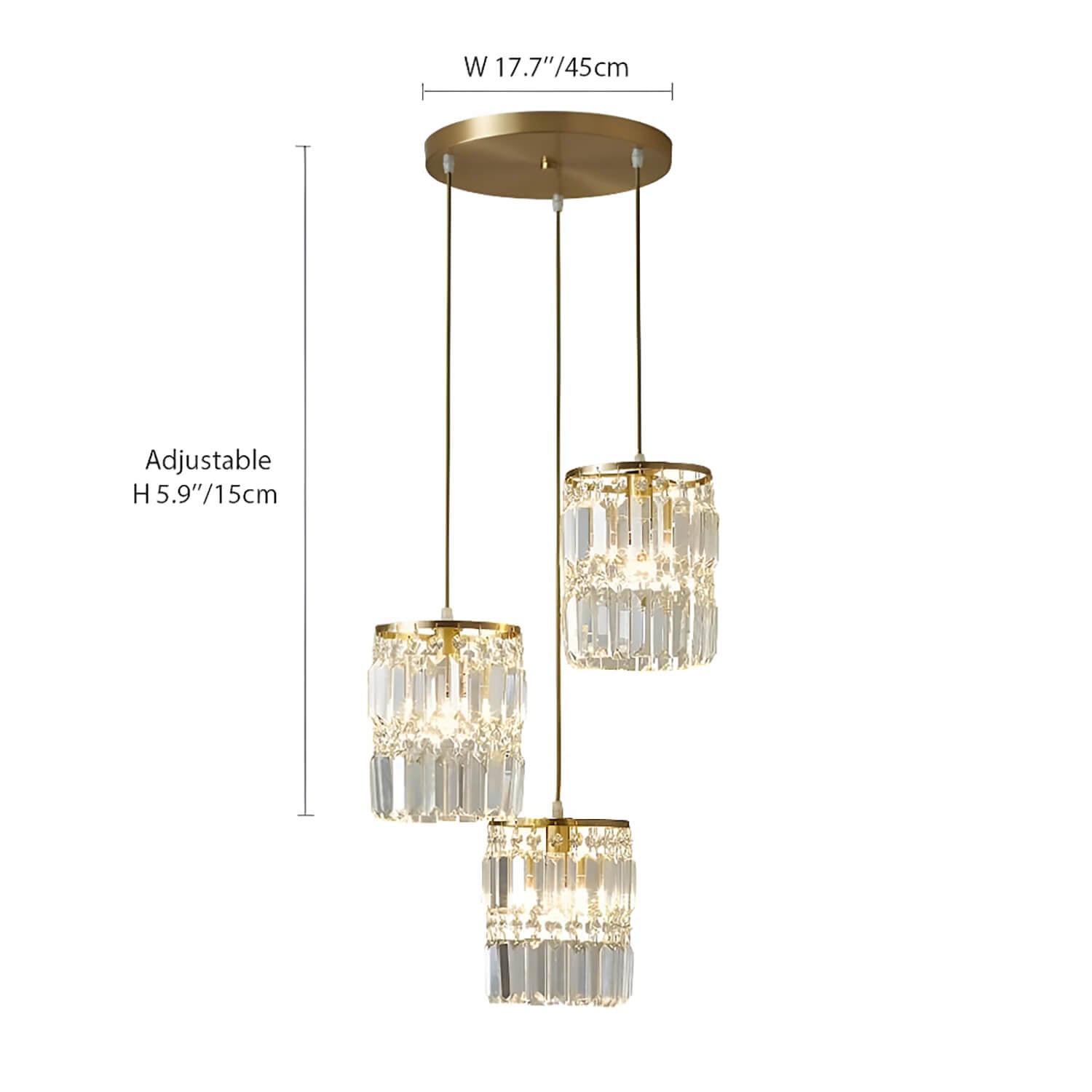 3-Light Gold Crystal Chandelier - Linear Pendant Light