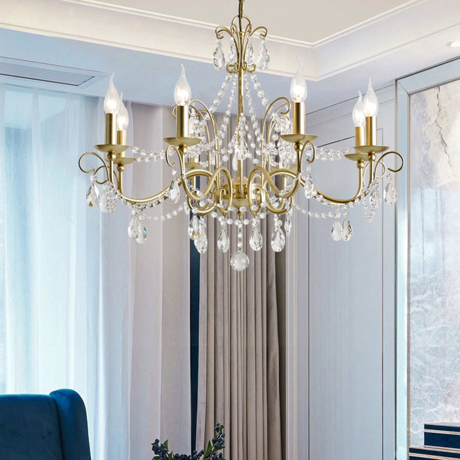 Gold Metal Candle Style Crystal Chandelier