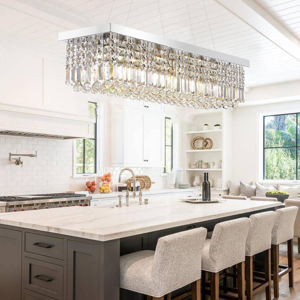 Rectangular Crystal Raindrop Chandelier Dining Room