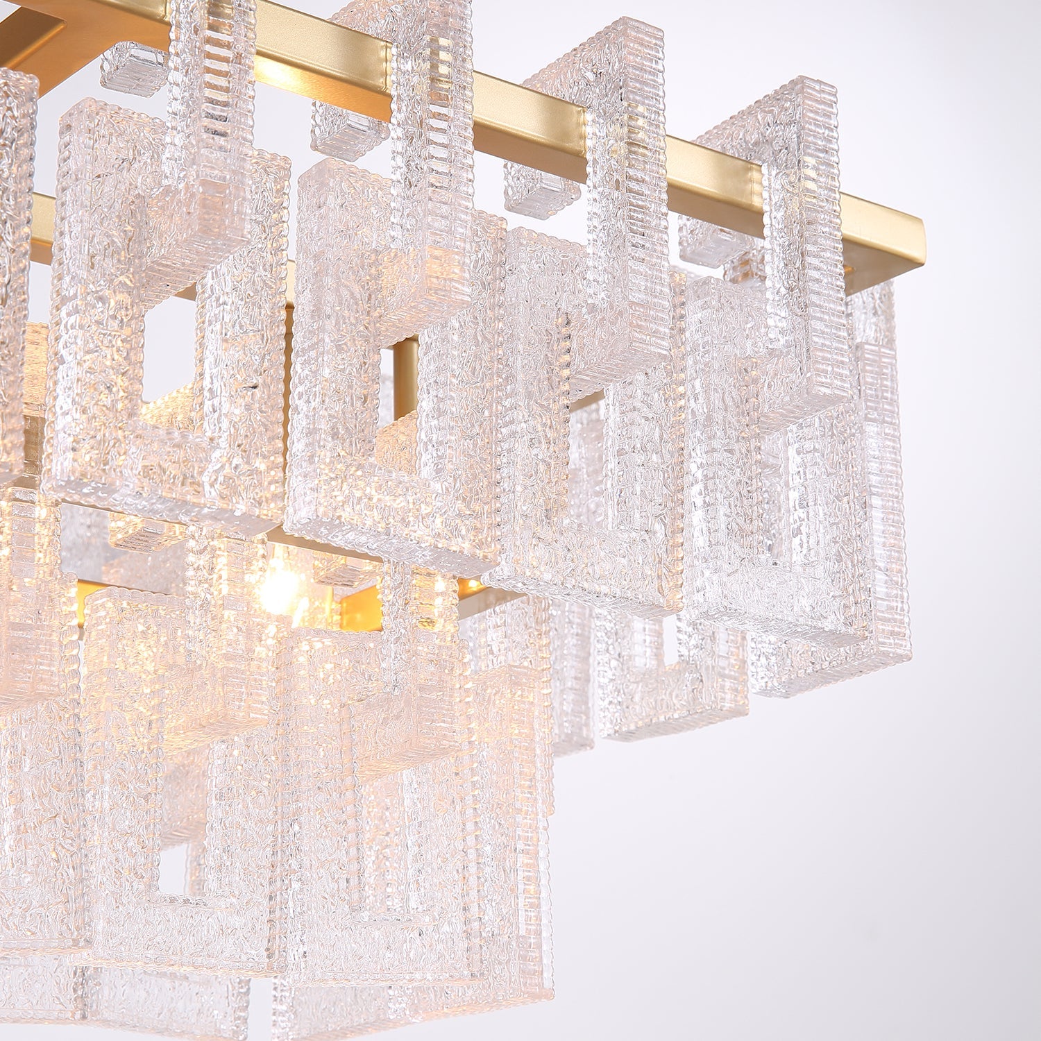 Modern Gold Frame Glass Linear Chandelier - Dining Room