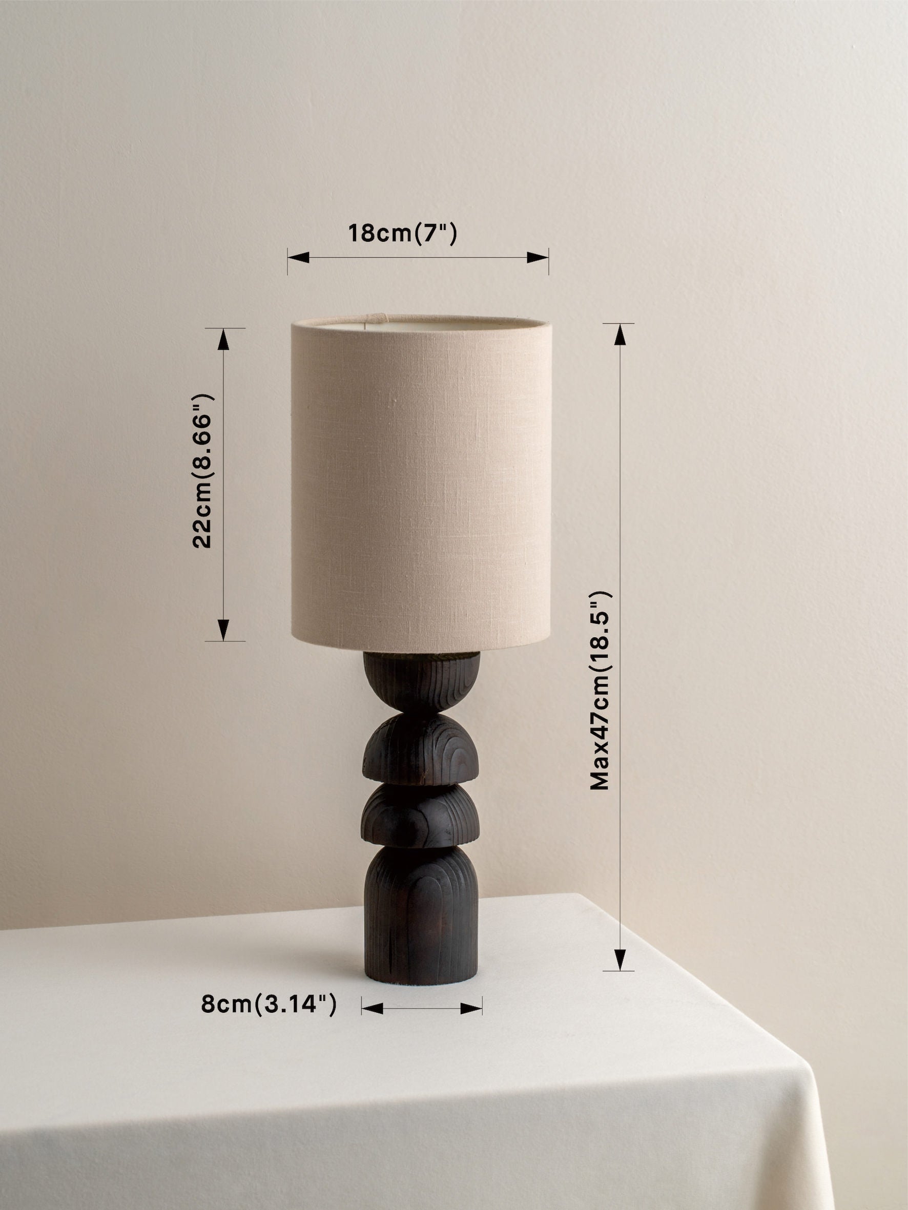 Aska - small charred wood and natural linen table lamp