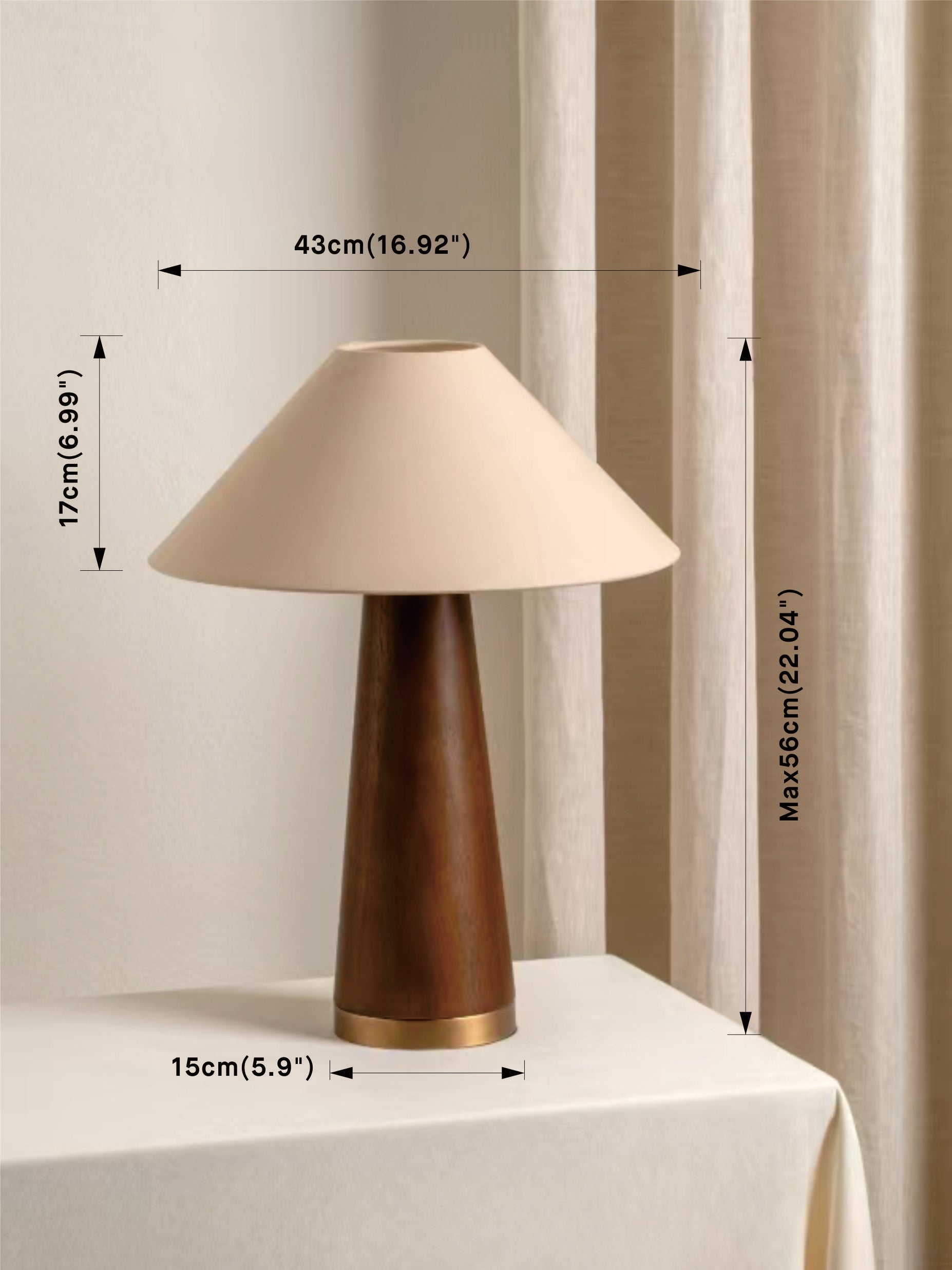 Baneza - aged brass and wood cone table lamp