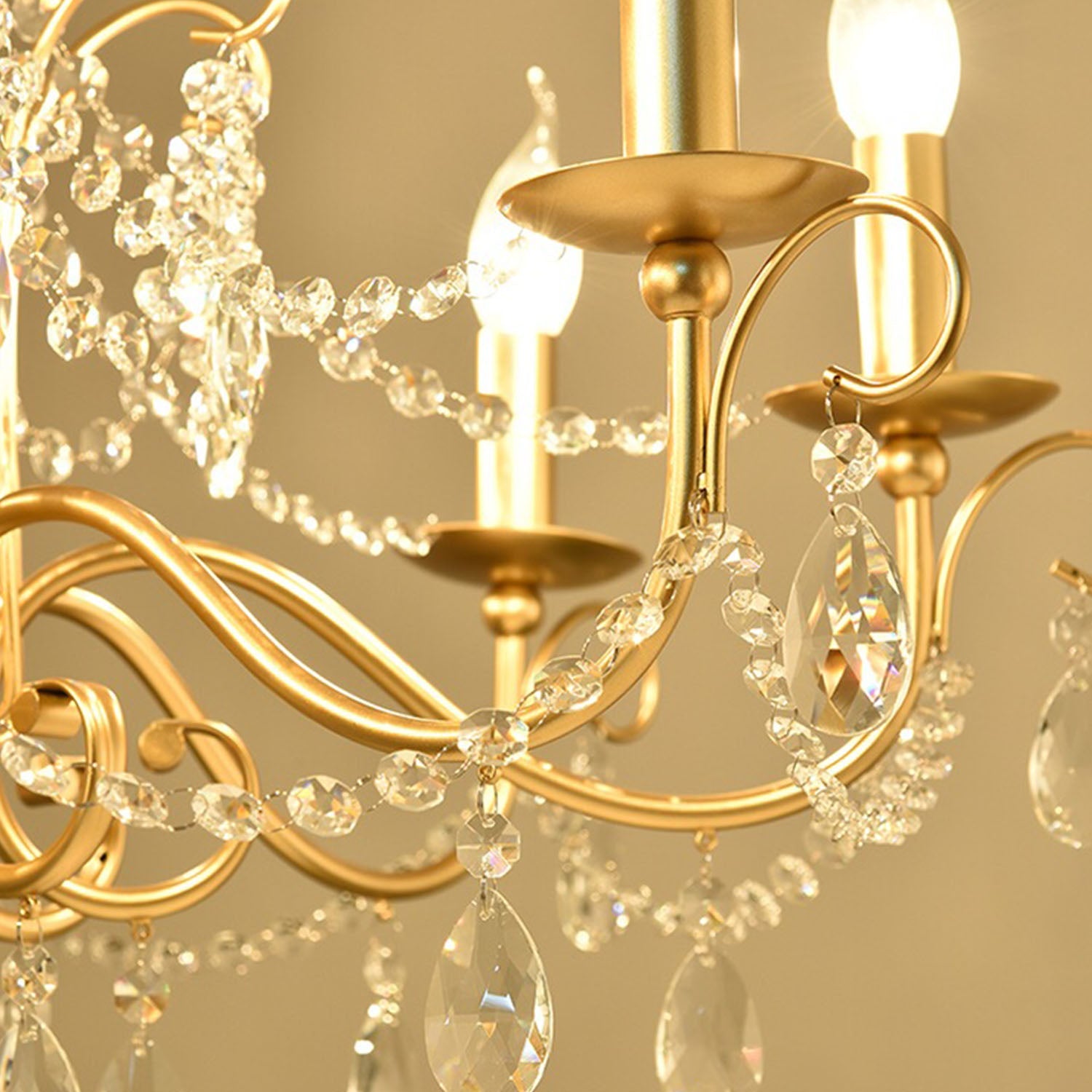 Gold Metal Candle Style Crystal Chandelier