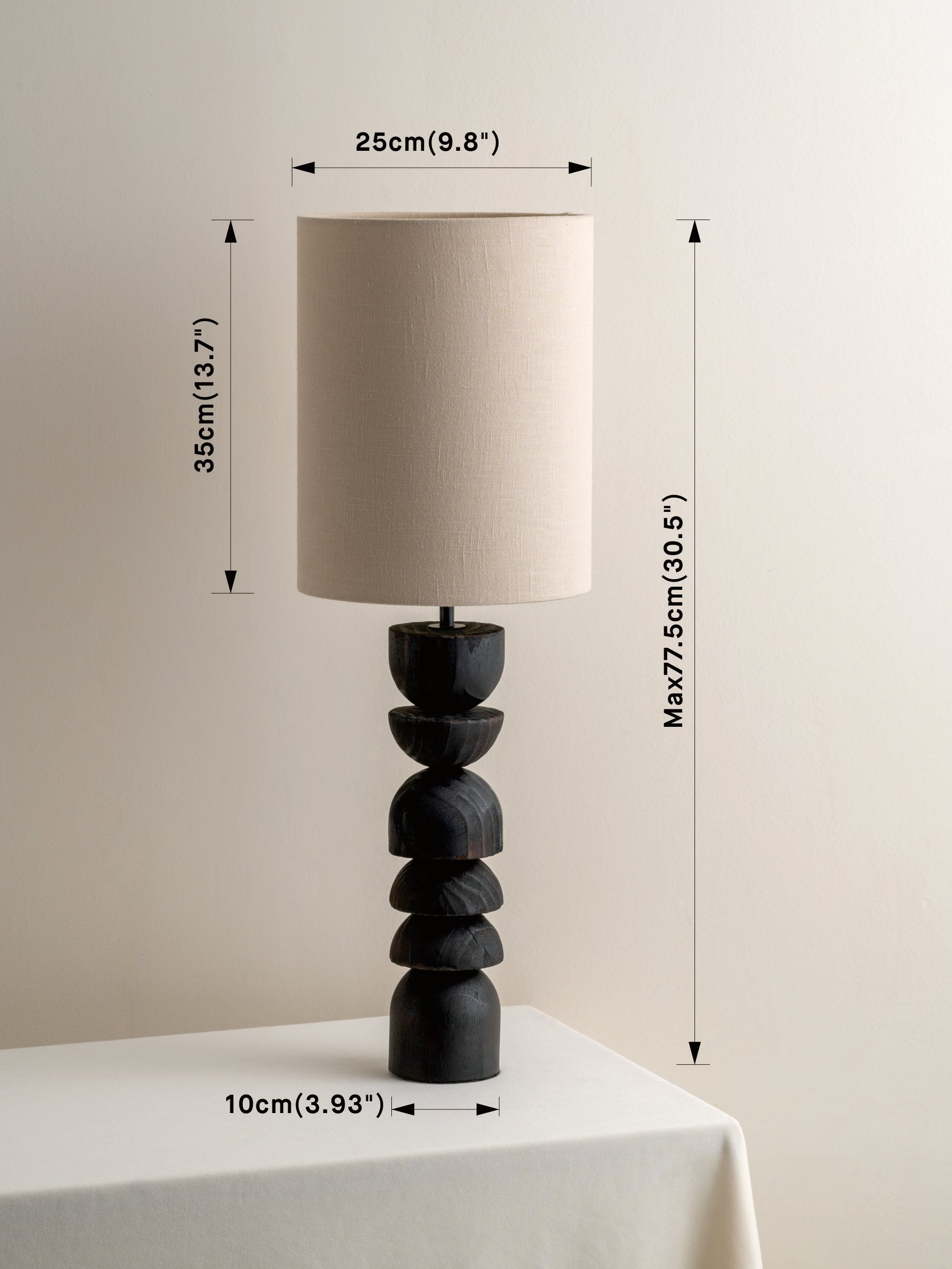 Aska - tall charred wood and natural linen table lamp