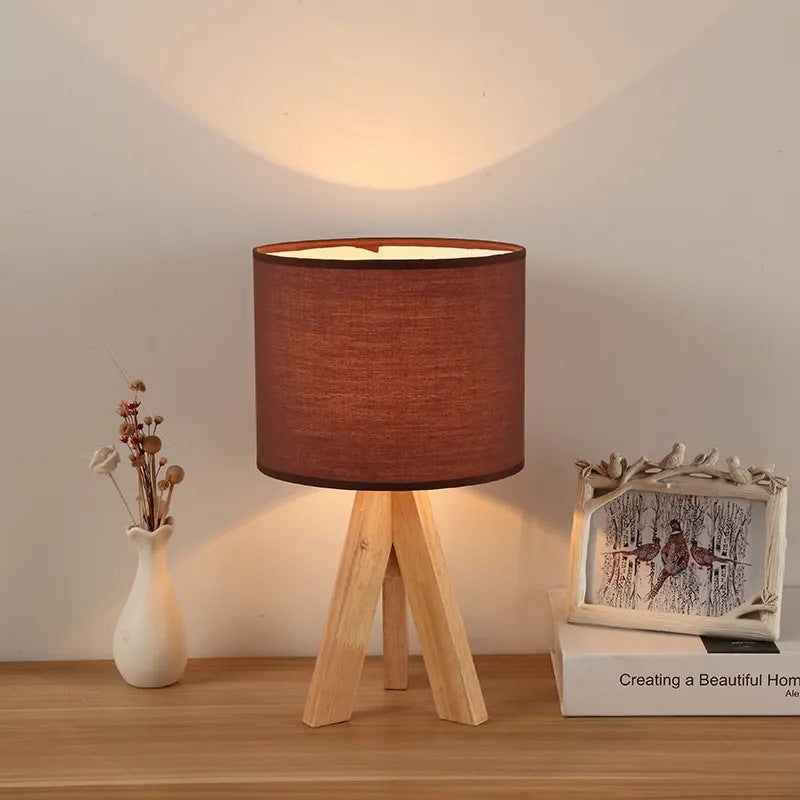 Contemporary Creative Cylinder Wooden Fabric 1-Light Table Lamp for Living Room