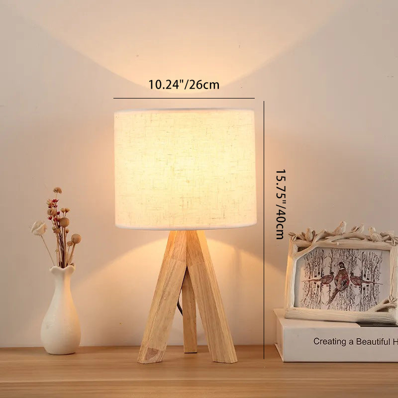 Contemporary Creative Cylinder Wooden Fabric 1-Light Table Lamp for Living Room