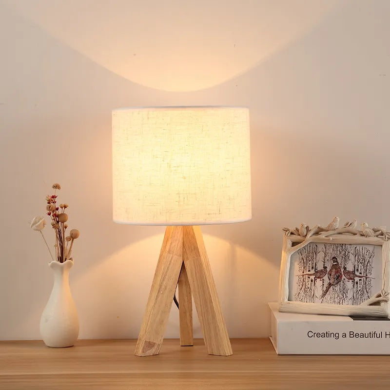 Contemporary Creative Cylinder Wooden Fabric 1-Light Table Lamp for Living Room