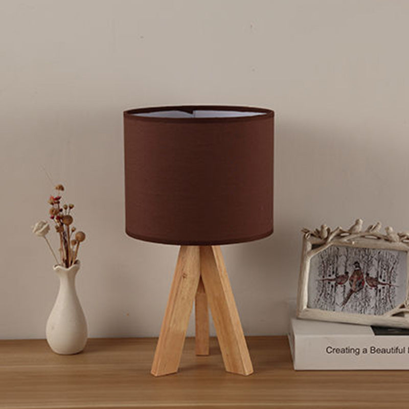 Contemporary Creative Cylinder Wooden Fabric 1-Light Table Lamp for Living Room