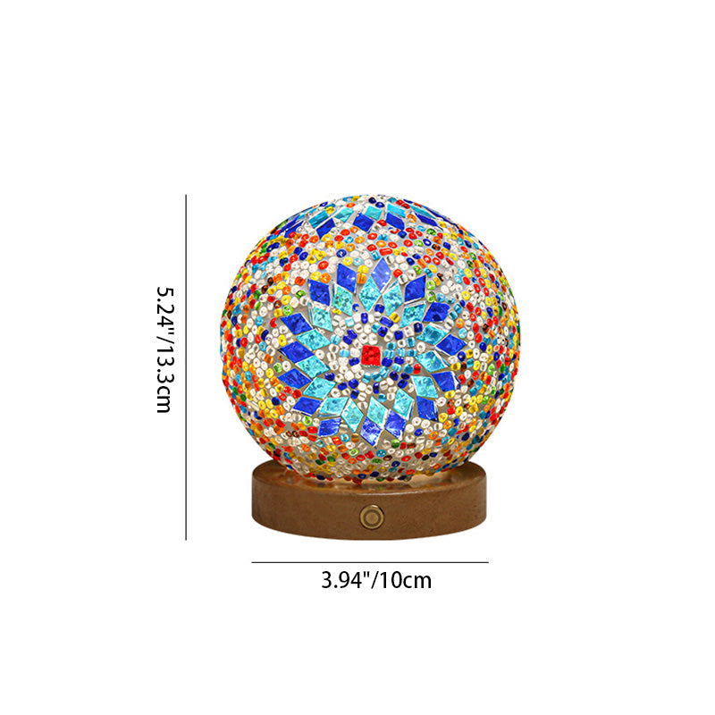 Contemporary Creative Bohemian Wooden Base Colourful Glass Ball USB LED Desk Lamp for Bedroom