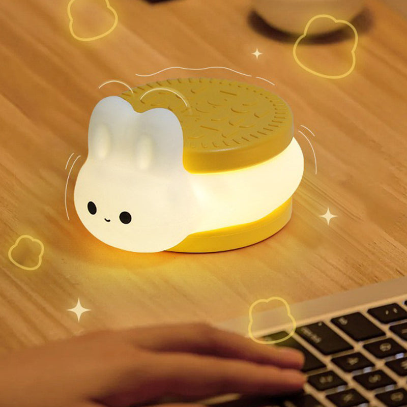 Contemporary Creative Cookie Bunny Silicone LED Timer Night Light Table Lamp for Bedroom