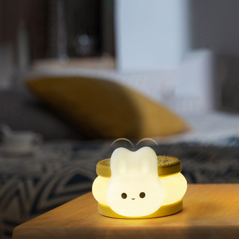 Contemporary Creative Cookie Bunny Silicone LED Timer Night Light Table Lamp for Bedroom