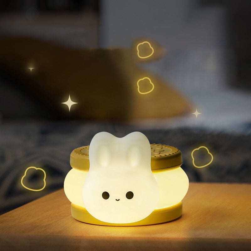 Contemporary Creative Cookie Bunny Silicone LED Timer Night Light Table Lamp for Bedroom