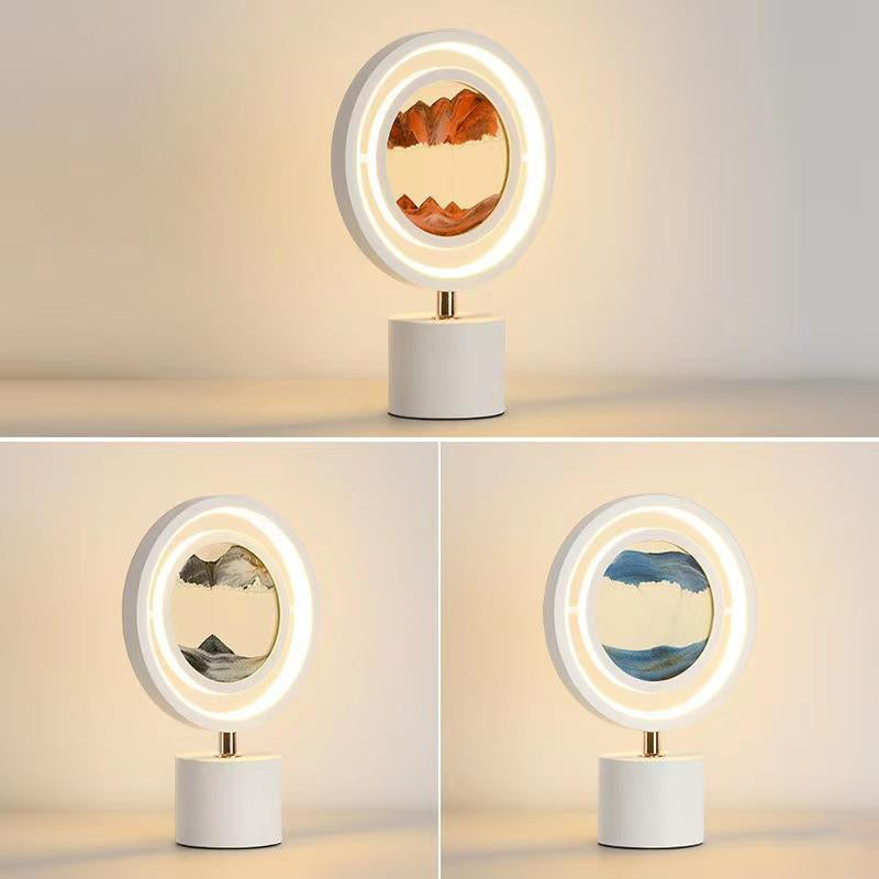 Contemporary Creative Metal Acrylic Silicone Round Sand Painting USB LED Table Lamp for Bedroom