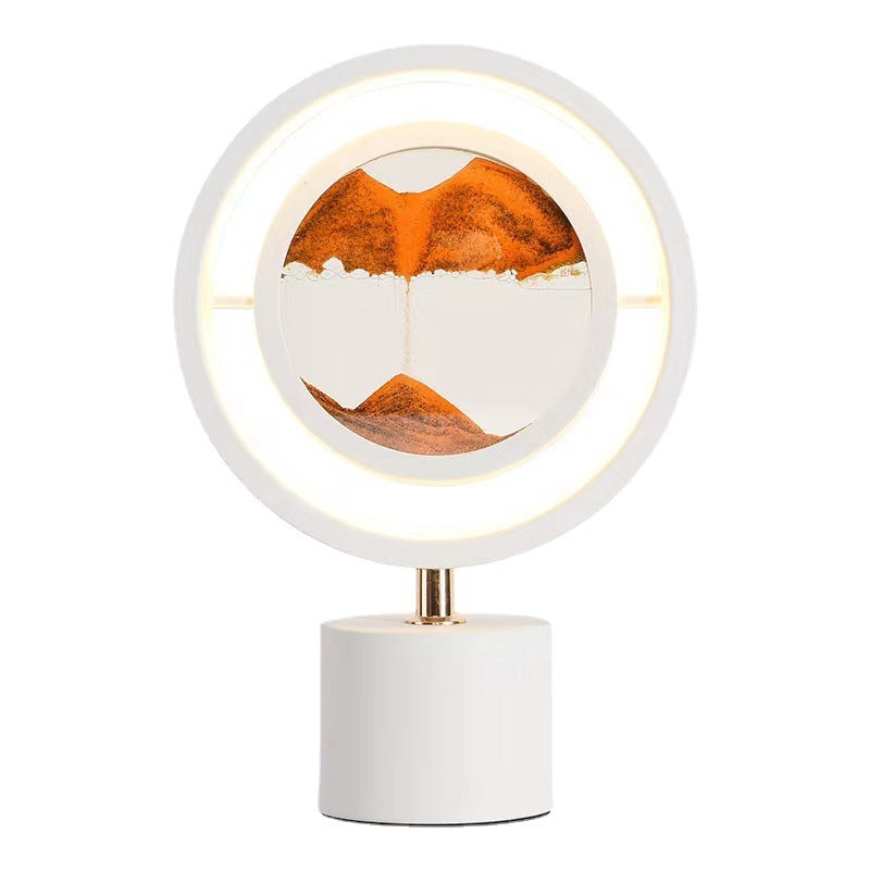 Contemporary Creative Metal Acrylic Silicone Round Sand Painting USB LED Table Lamp for Bedroom