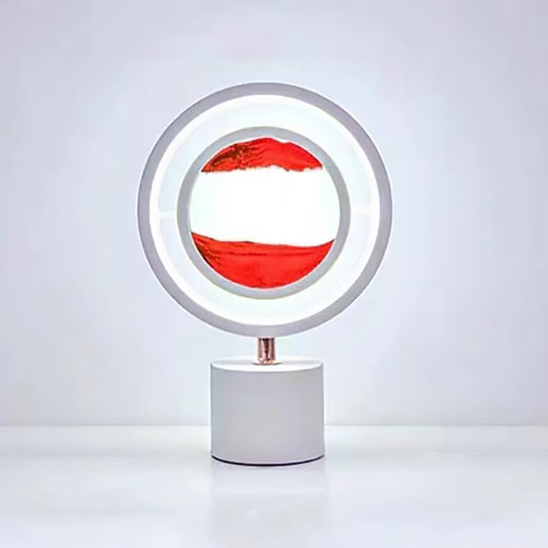 Contemporary Creative Metal Acrylic Silicone Round Sand Painting USB LED Table Lamp for Bedroom