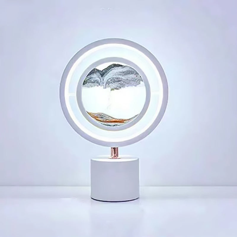 Contemporary Creative Metal Acrylic Silicone Round Sand Painting USB LED Table Lamp for Bedroom