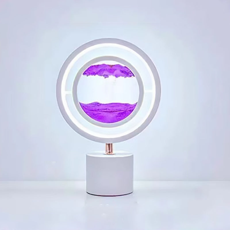 Contemporary Creative Metal Acrylic Silicone Round Sand Painting USB LED Table Lamp for Bedroom