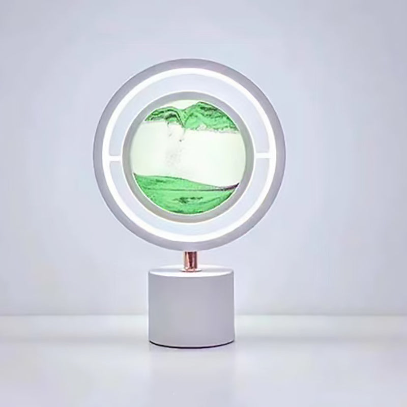 Contemporary Creative Metal Acrylic Silicone Round Sand Painting USB LED Table Lamp for Bedroom