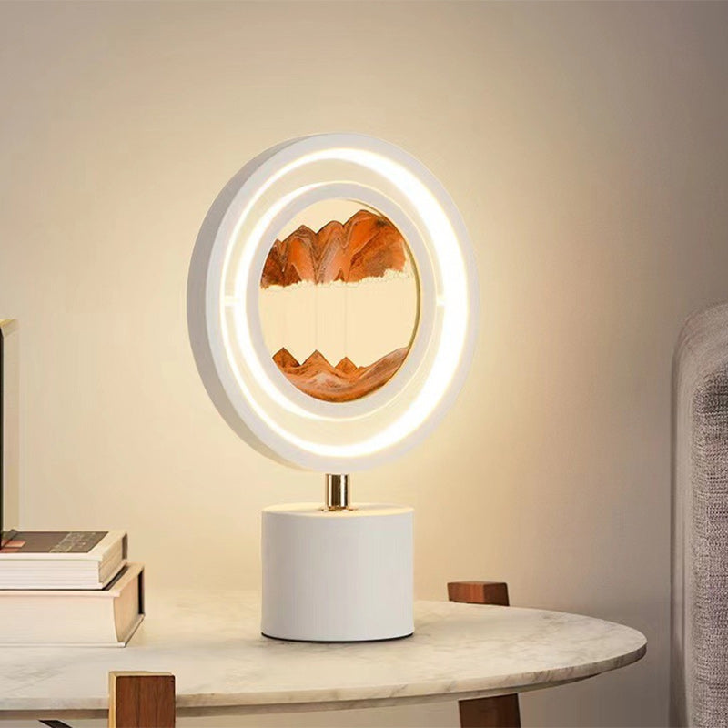 Contemporary Creative Metal Acrylic Silicone Round Sand Painting USB LED Table Lamp for Bedroom