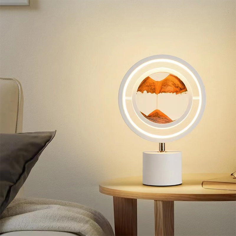 Contemporary Creative Metal Acrylic Silicone Round Sand Painting USB LED Table Lamp for Bedroom