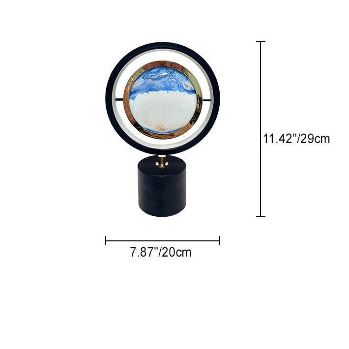 Contemporary Creative Iron Glass Round Sand Painting USB LED Table Lamp for Bedroom