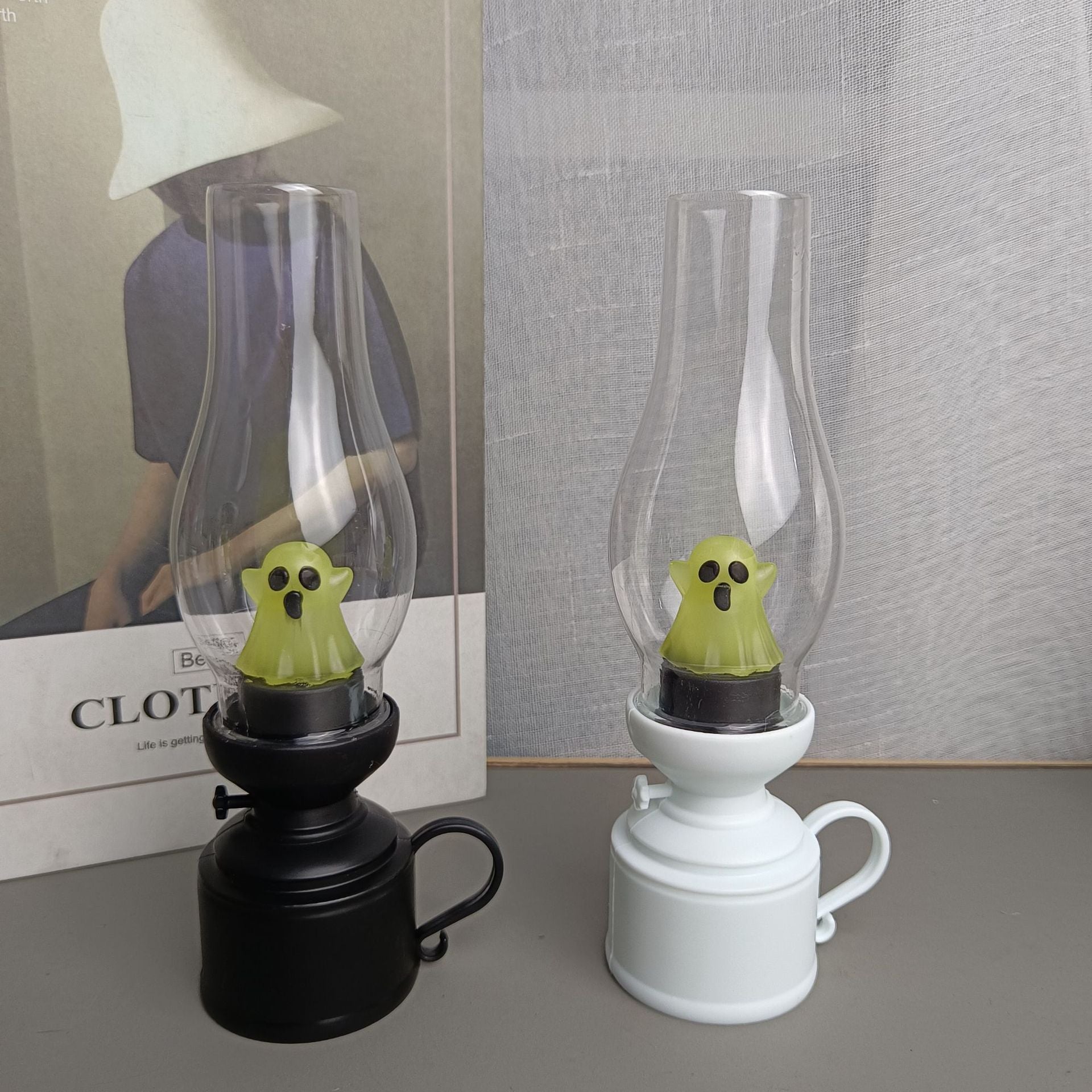 Contemporary Creative PVC Battery Kerosene Ghost Flame Halloween LED Table Lamp Night Light for Bedroom