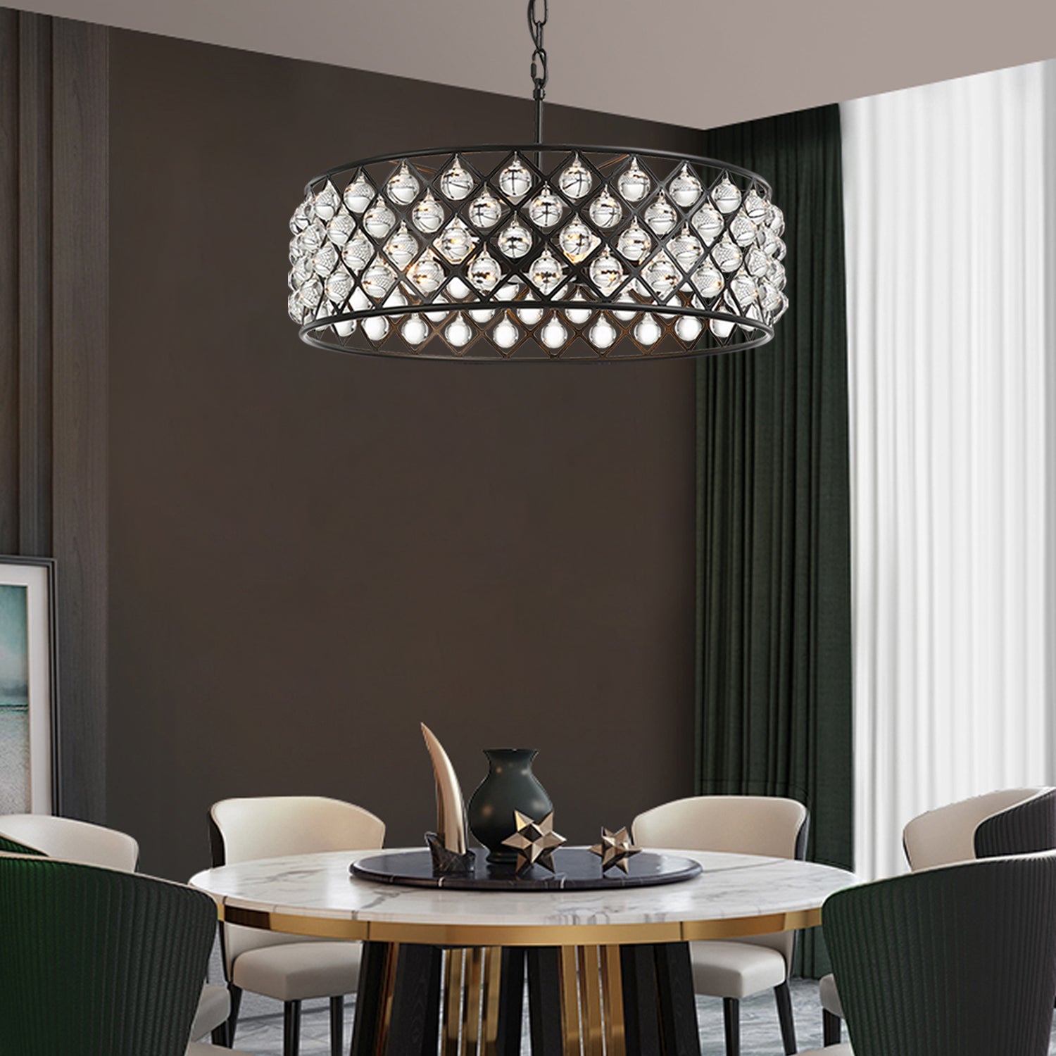 Black Drum Shape Crystal Chandelier - Pendant Light