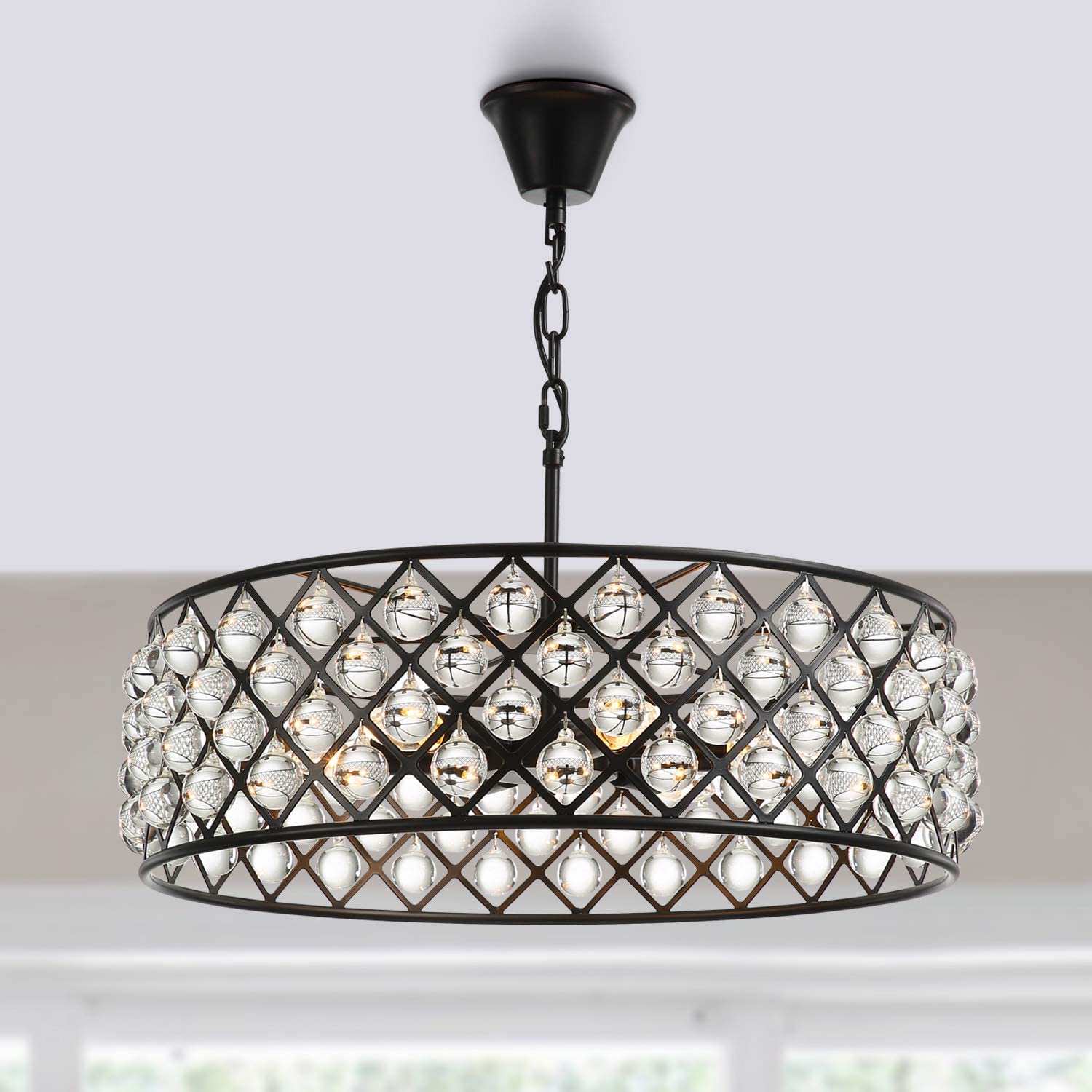 Black Drum Shape Crystal Chandelier - Pendant Light