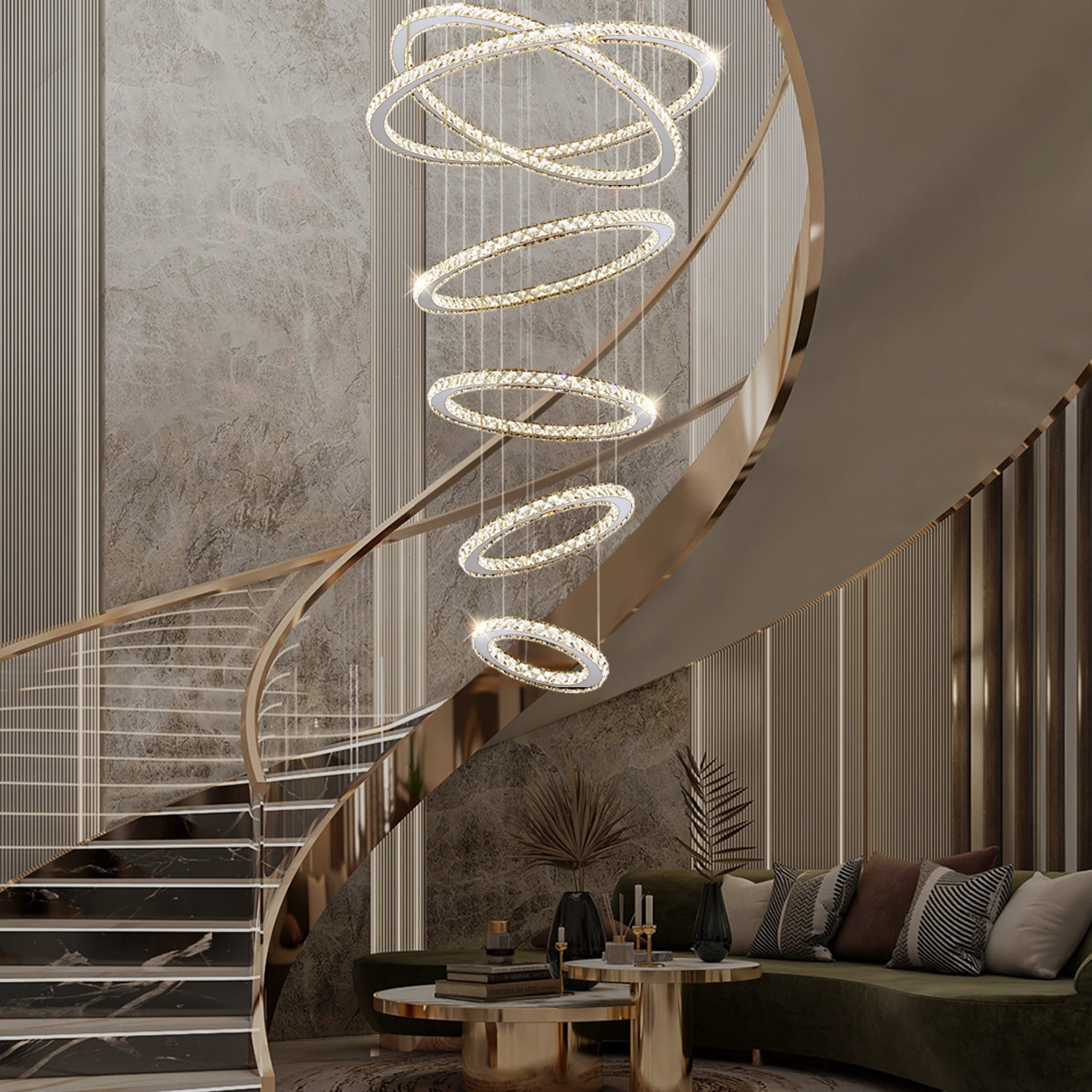 Five & Six Ring Crystal Chandelier Suspension Lights