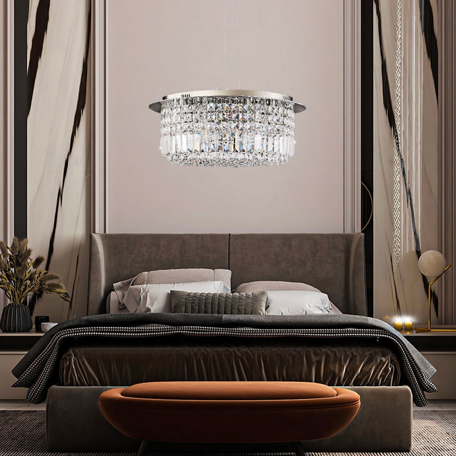 Modern Round Drum Crystal Chandelier