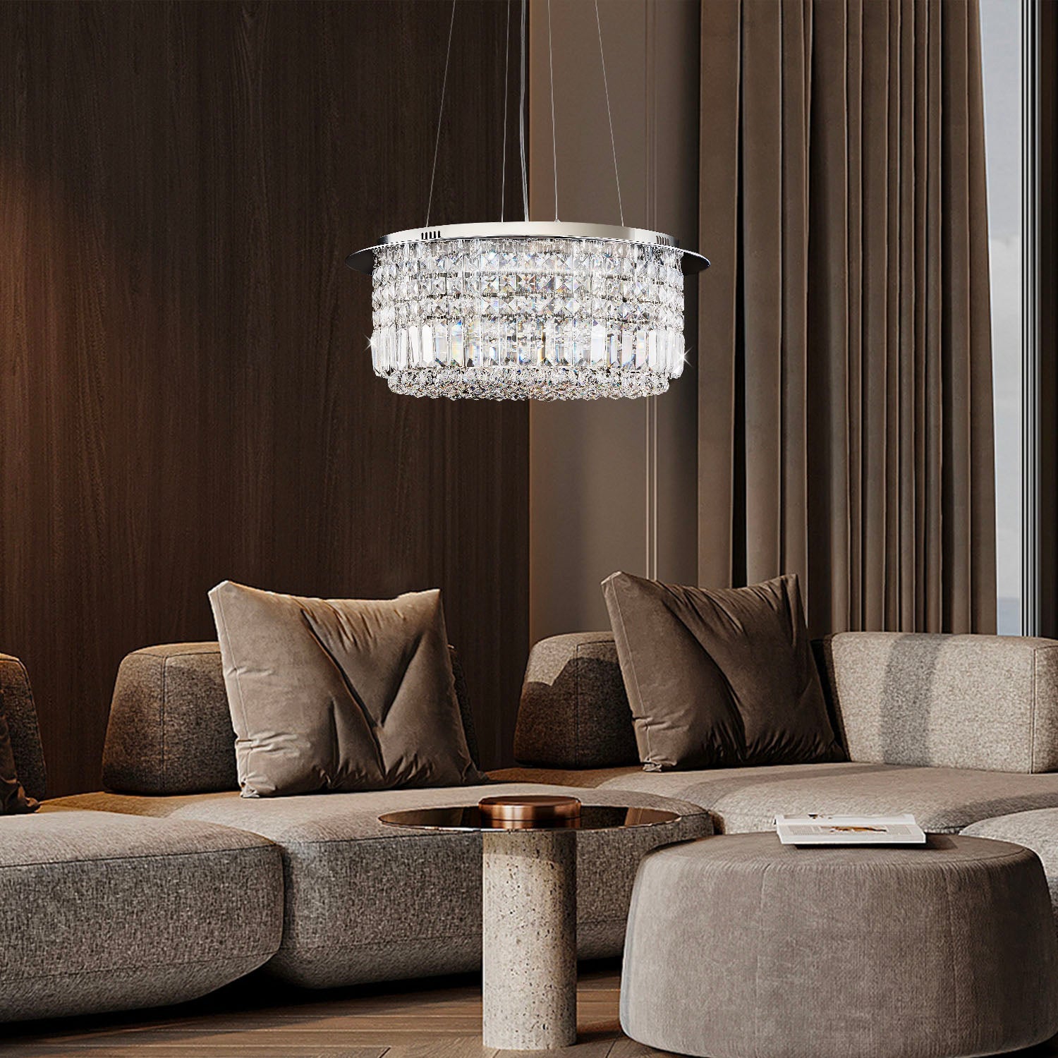 Modern Round Drum Crystal Chandelier