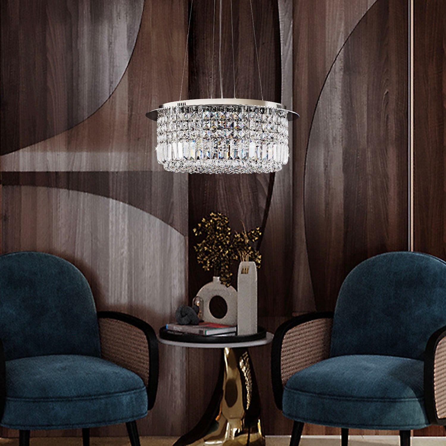 Modern Round Drum Crystal Chandelier