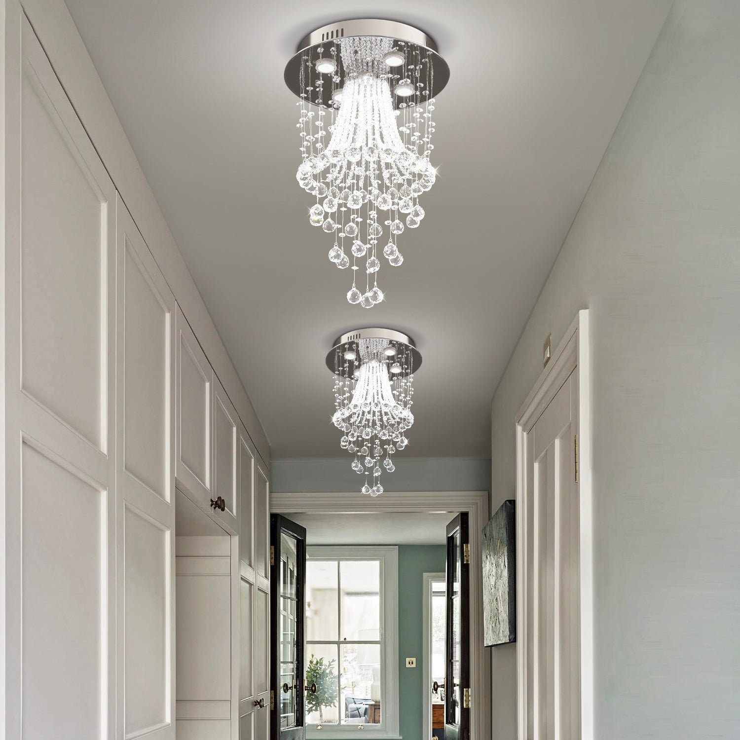 Modern Round Flush Mount Crystal Chandelier - Jellyfish Ceiling Light